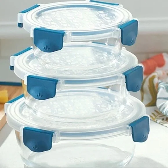 Princess House Blue and White Glass Food Storage Set.
